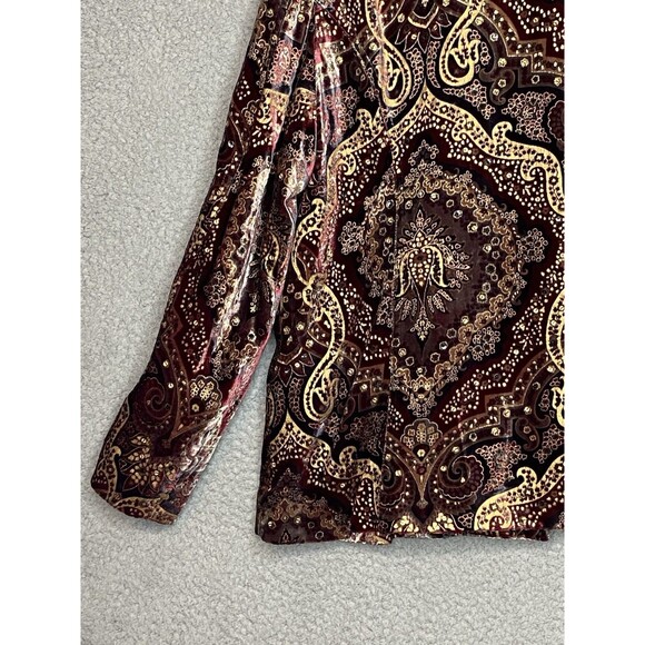 VTG Velvet Blazer XL 90s Y2K Boho Paisley Jacket Gold Burgundy Rayon Silk USA - Picture 14 of 16
